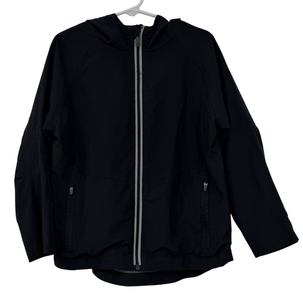 All In Motion Windbreaker Jacket Kids XS Black Hooded Full Zip Mesh Lined FLAW